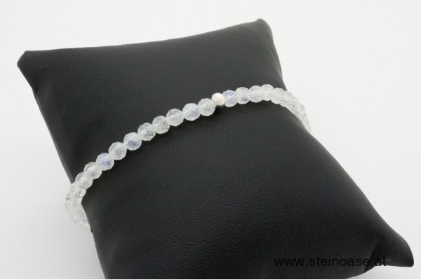 Armband Regenbogen-Mondstein weiß-blau, facettiert 3-4mm